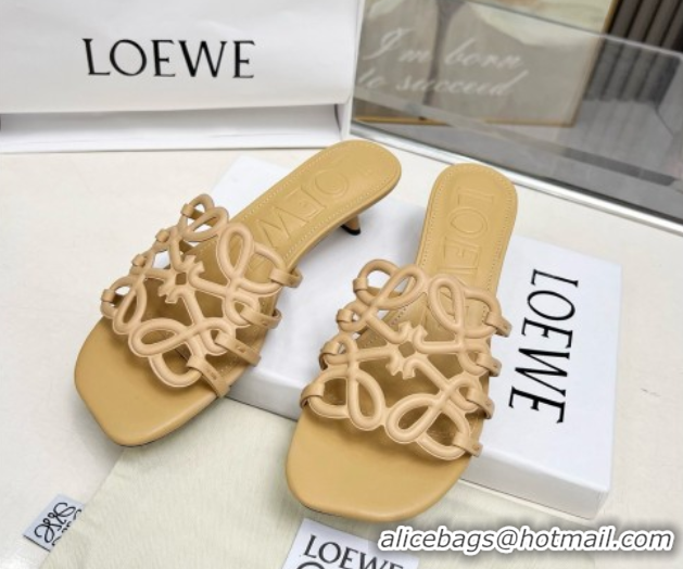Most Popular Loewe Petal Anagram heel slides sandal 4.5cm in soft calfskin Beige 0605100