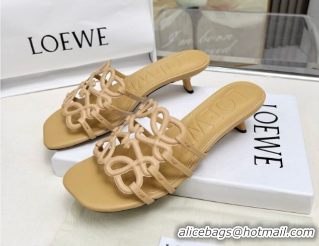 Most Popular Loewe Petal Anagram heel slides sandal 4.5cm in soft calfskin Beige 0605100