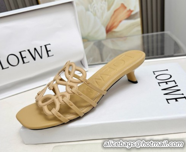 Most Popular Loewe Petal Anagram heel slides sandal 4.5cm in soft calfskin Beige 0605100