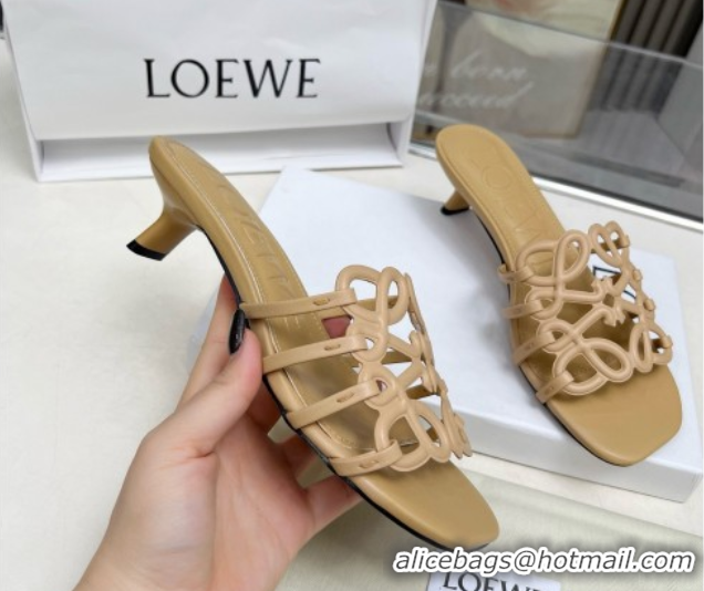 Most Popular Loewe Petal Anagram heel slides sandal 4.5cm in soft calfskin Beige 0605100