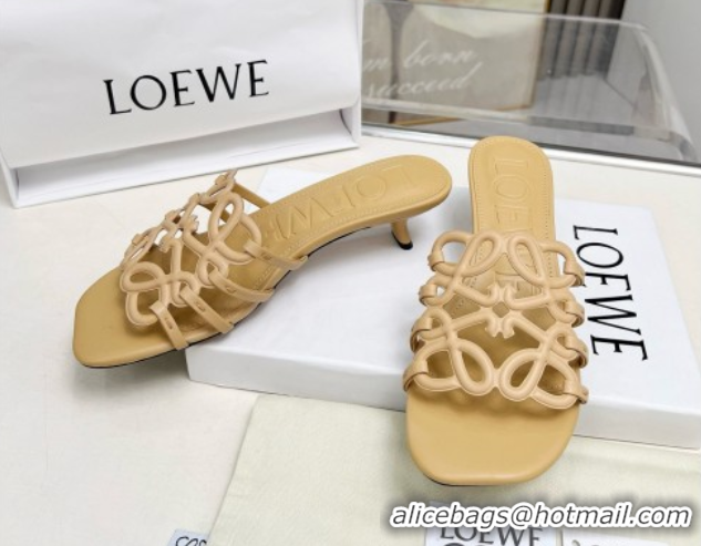 Most Popular Loewe Petal Anagram heel slides sandal 4.5cm in soft calfskin Beige 0605100