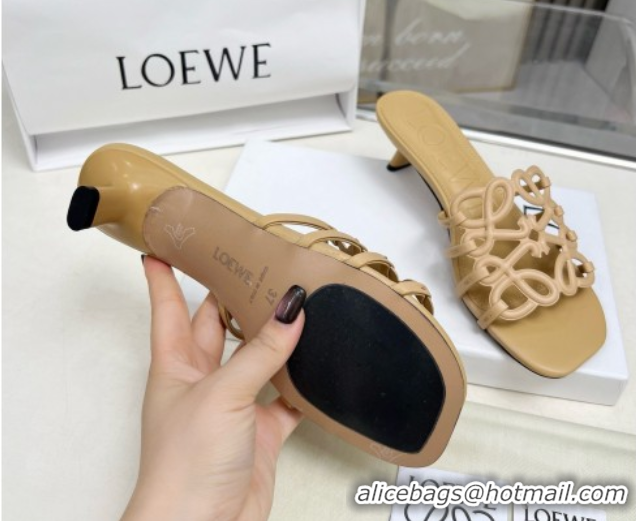 Most Popular Loewe Petal Anagram heel slides sandal 4.5cm in soft calfskin Beige 0605100