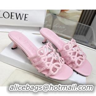 Good Quality Loewe Petal Anagram heel slides sandal 4.5cm in soft calfskin Pink 0605101