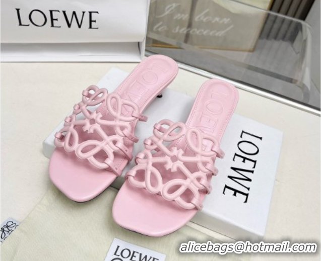 Good Quality Loewe Petal Anagram heel slides sandal 4.5cm in soft calfskin Pink 0605101