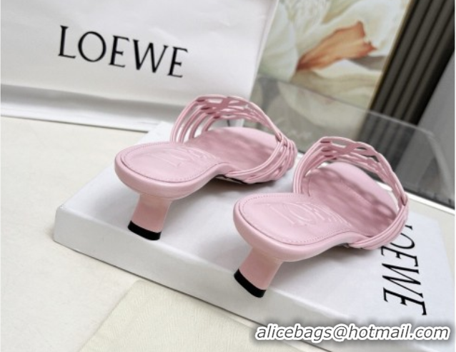 Good Quality Loewe Petal Anagram heel slides sandal 4.5cm in soft calfskin Pink 0605101