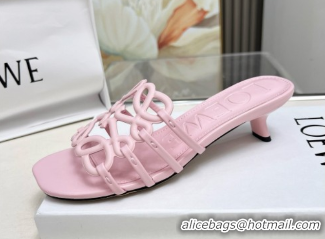 Good Quality Loewe Petal Anagram heel slides sandal 4.5cm in soft calfskin Pink 0605101