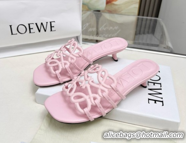 Good Quality Loewe Petal Anagram heel slides sandal 4.5cm in soft calfskin Pink 0605101