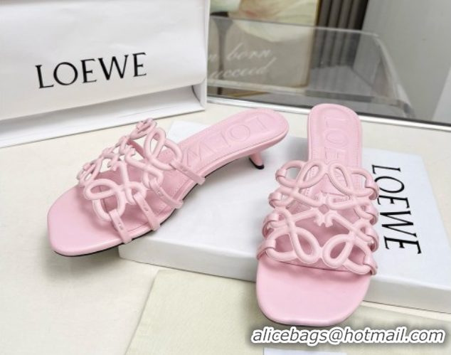 Good Quality Loewe Petal Anagram heel slides sandal 4.5cm in soft calfskin Pink 0605101