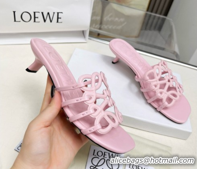 Good Quality Loewe Petal Anagram heel slides sandal 4.5cm in soft calfskin Pink 0605101