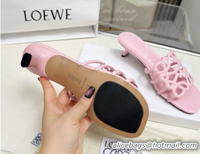 Good Quality Loewe Petal Anagram heel slides sandal 4.5cm in soft calfskin Pink 0605101