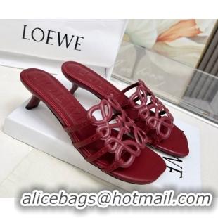 Cheap Price Loewe Petal Anagram heel slides sandal 4.5cm in soft calfskin Dark Burgundy 0605102
