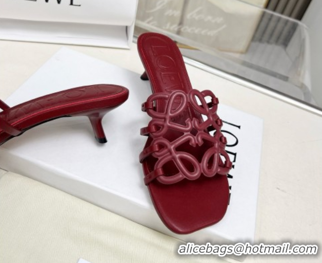 Cheap Price Loewe Petal Anagram heel slides sandal 4.5cm in soft calfskin Dark Burgundy 0605102