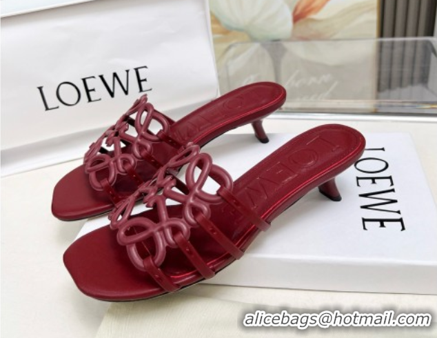 Cheap Price Loewe Petal Anagram heel slides sandal 4.5cm in soft calfskin Dark Burgundy 0605102