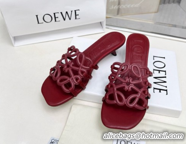 Cheap Price Loewe Petal Anagram heel slides sandal 4.5cm in soft calfskin Dark Burgundy 0605102
