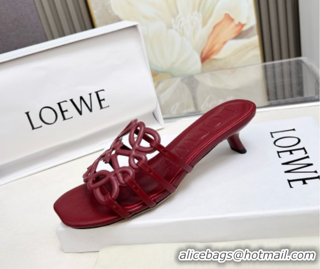Cheap Price Loewe Petal Anagram heel slides sandal 4.5cm in soft calfskin Dark Burgundy 0605102