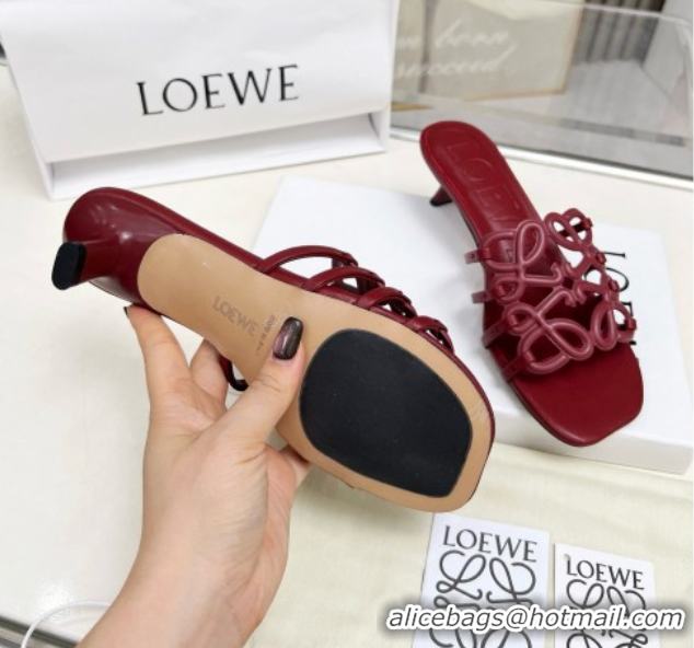 Cheap Price Loewe Petal Anagram heel slides sandal 4.5cm in soft calfskin Dark Burgundy 0605102