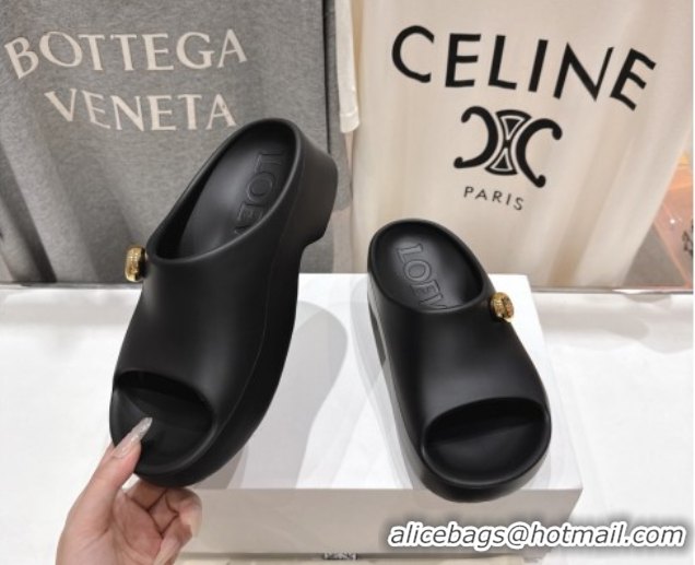 Top Grade Loewe Foam Rubber Pebble slides sandal Black 0605103