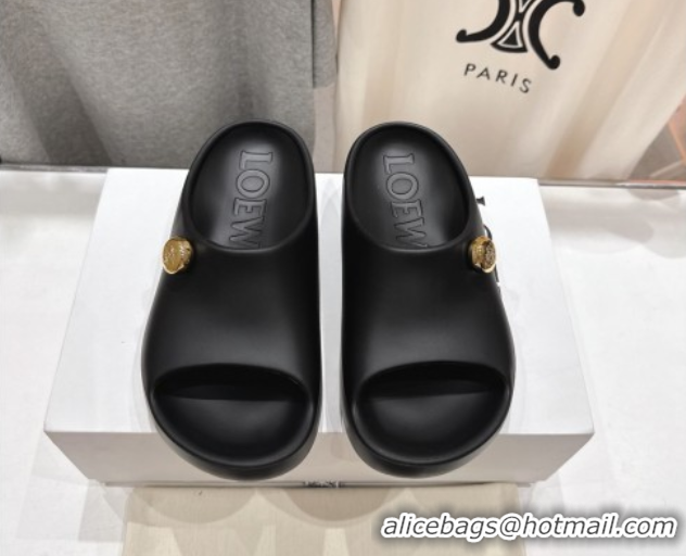 Top Grade Loewe Foam Rubber Pebble slides sandal Black 0605103