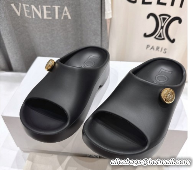 Top Grade Loewe Foam Rubber Pebble slides sandal Black 0605103