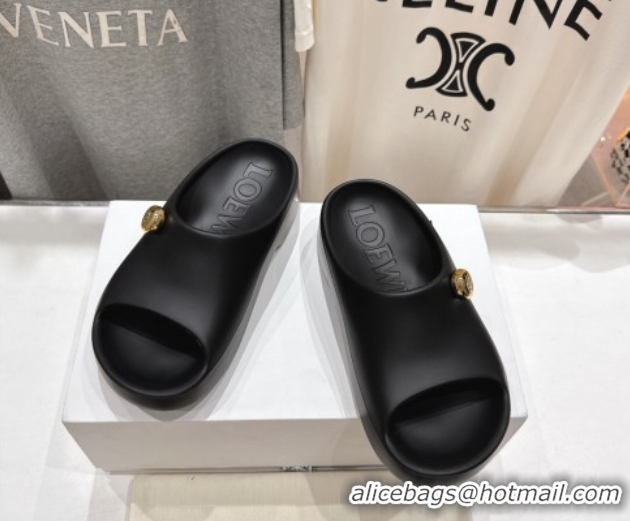 Top Grade Loewe Foam Rubber Pebble slides sandal Black 0605103
