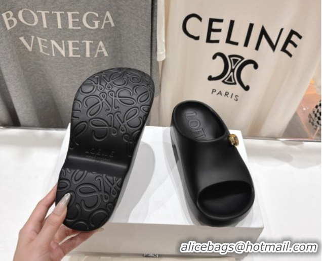 Top Grade Loewe Foam Rubber Pebble slides sandal Black 0605103