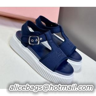 Sumptuous Miu Miu Canvas Platform Sandals 4.5cm Navy Blue MIU060301