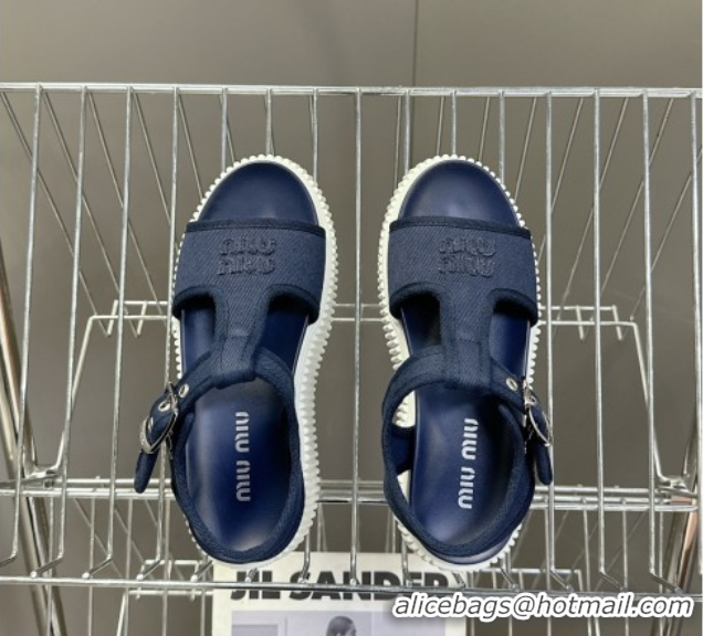 Sumptuous Miu Miu Canvas Platform Sandals 4.5cm Navy Blue MIU060301