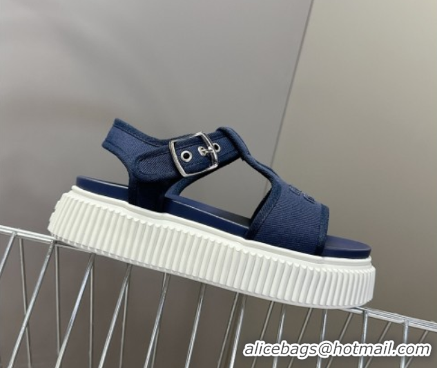 Sumptuous Miu Miu Canvas Platform Sandals 4.5cm Navy Blue MIU060301