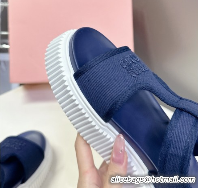 Sumptuous Miu Miu Canvas Platform Sandals 4.5cm Navy Blue MIU060301