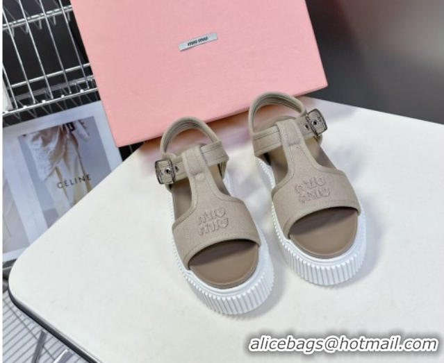 Stylish Miu Miu Canvas Platform Sandals 4.5cm Grey 2025 MIU060301