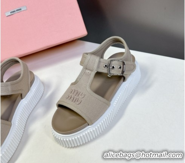 Stylish Miu Miu Canvas Platform Sandals 4.5cm Grey 2025 MIU060301