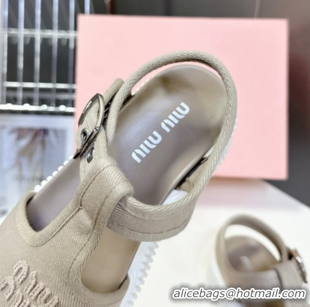Stylish Miu Miu Canvas Platform Sandals 4.5cm Grey 2025 MIU060301