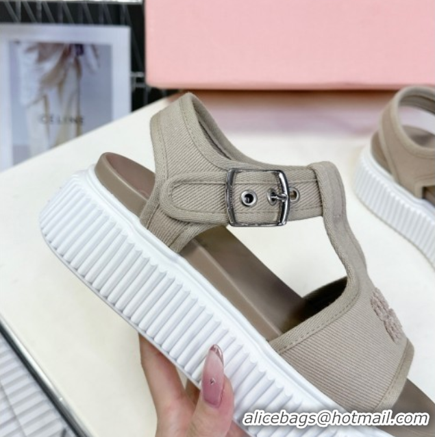 Stylish Miu Miu Canvas Platform Sandals 4.5cm Grey 2025 MIU060301