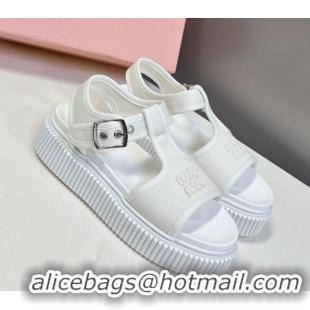 Purchase Miu Miu Canvas Platform Sandals 4.5cm White MIU060301