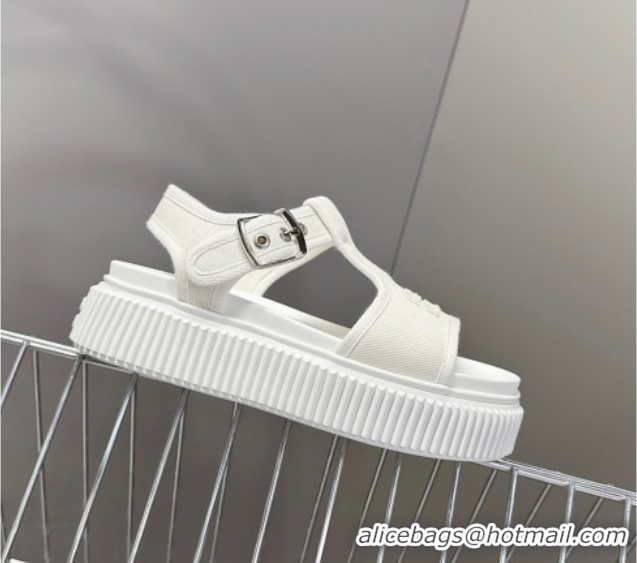Purchase Miu Miu Canvas Platform Sandals 4.5cm White MIU060301