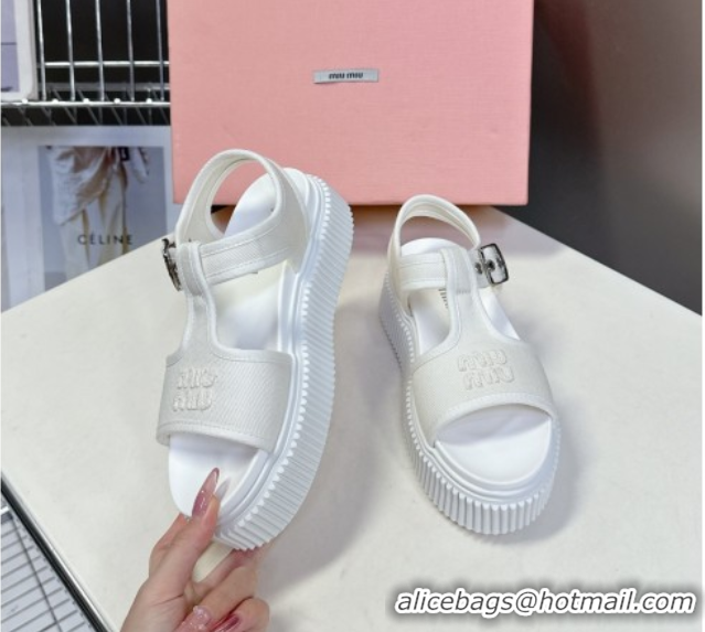 Purchase Miu Miu Canvas Platform Sandals 4.5cm White MIU060301