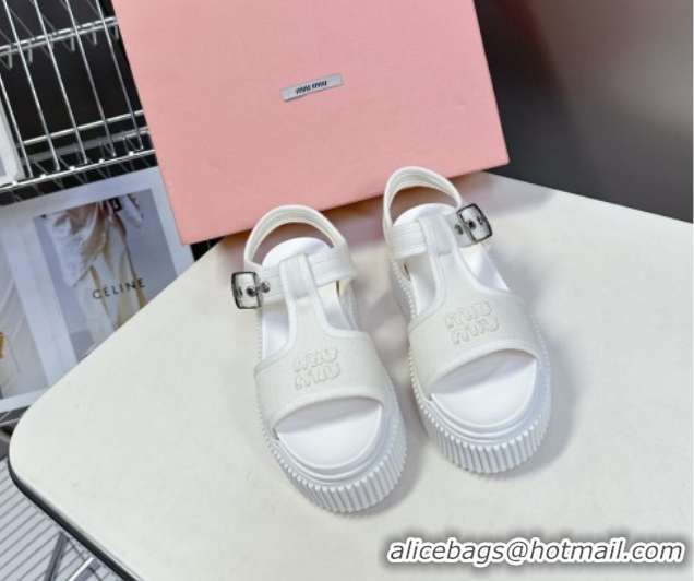 Purchase Miu Miu Canvas Platform Sandals 4.5cm White MIU060301