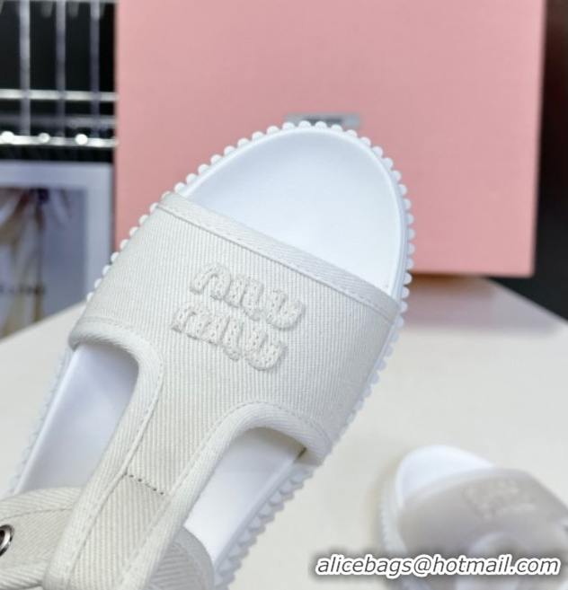 Purchase Miu Miu Canvas Platform Sandals 4.5cm White MIU060301