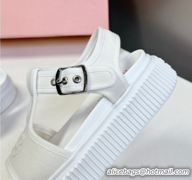 Purchase Miu Miu Canvas Platform Sandals 4.5cm White MIU060301