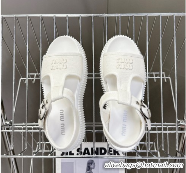 Purchase Miu Miu Canvas Platform Sandals 4.5cm White MIU060301