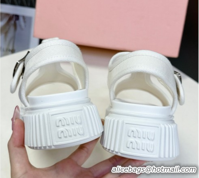 Purchase Miu Miu Canvas Platform Sandals 4.5cm White MIU060301