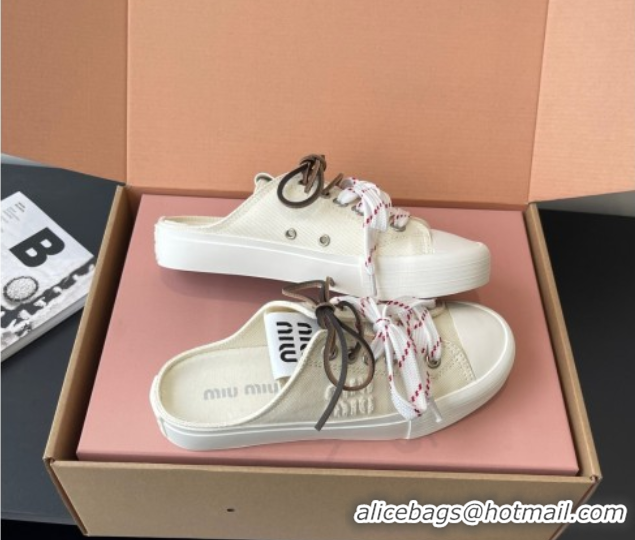 Crafted Miu Miu Washed Denim Sneaker Mules White 2025 5E384E