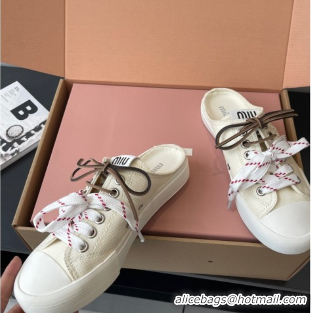 Crafted Miu Miu Washed Denim Sneaker Mules White 2025 5E384E
