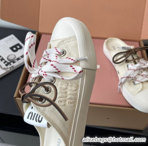 Crafted Miu Miu Washed Denim Sneaker Mules White 2025 5E384E