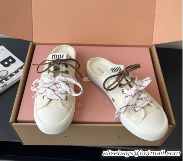Crafted Miu Miu Washed Denim Sneaker Mules White 2025 5E384E
