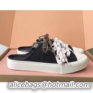 Perfect Miu Miu Washed Denim Sneaker Mules Black 2025 5E384E
