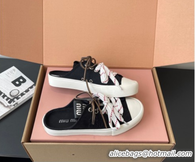 Perfect Miu Miu Washed Denim Sneaker Mules Black 2025 5E384E