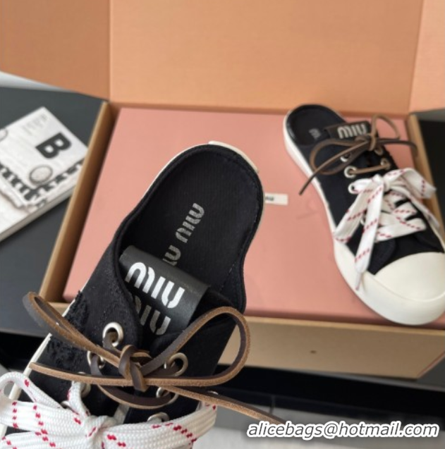 Perfect Miu Miu Washed Denim Sneaker Mules Black 2025 5E384E