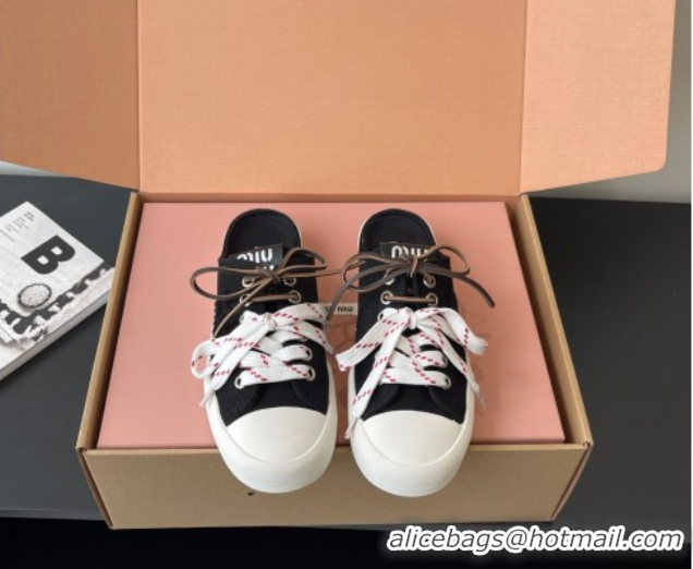 Perfect Miu Miu Washed Denim Sneaker Mules Black 2025 5E384E