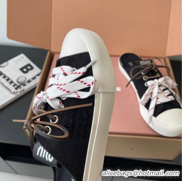 Perfect Miu Miu Washed Denim Sneaker Mules Black 2025 5E384E